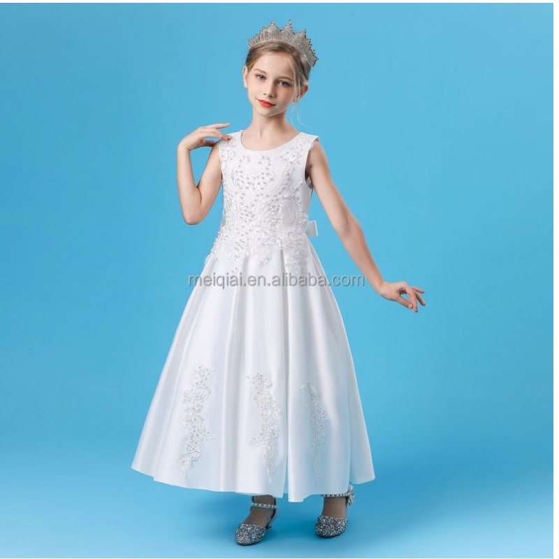 Baige New Sosit Flower Children Rochii de mireasă de mireasă Rochii elegante pentru fete fără mâneci 2055