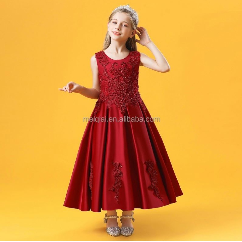 Baige New Sosit Flower Children Rochii de mireasă de mireasă Rochii elegante pentru fete fără mâneci 2055