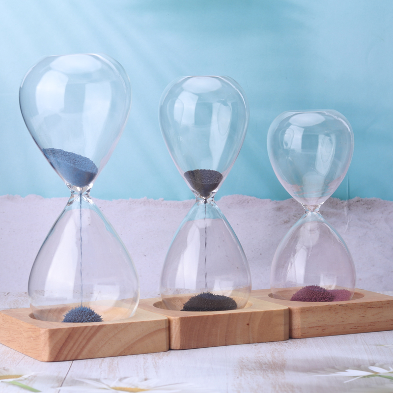 Amazon Hot Oferte de sticlă de sticlă Blowne Creative Cadouri de suveniruri 15/30minute Timer denisip magnetic cu bază de lemn cu bază de lemn