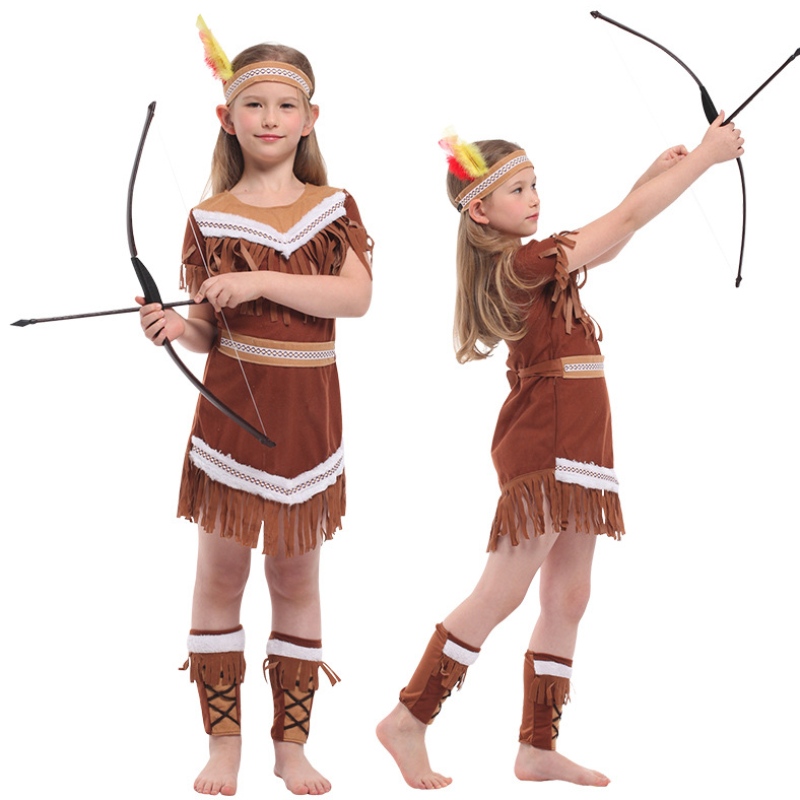 Costume de prințesă indiană de Halloween pentru copii fete Pocahontas Hunress Costum Purim Party Mardi Gras Fancy Rochie