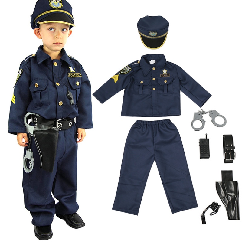 Costum de ofițer de poliție de lux și rol kit băieți de halloween halloween carnaval petrecere performanță fantezie îmbrăcăminte uniformă ținută