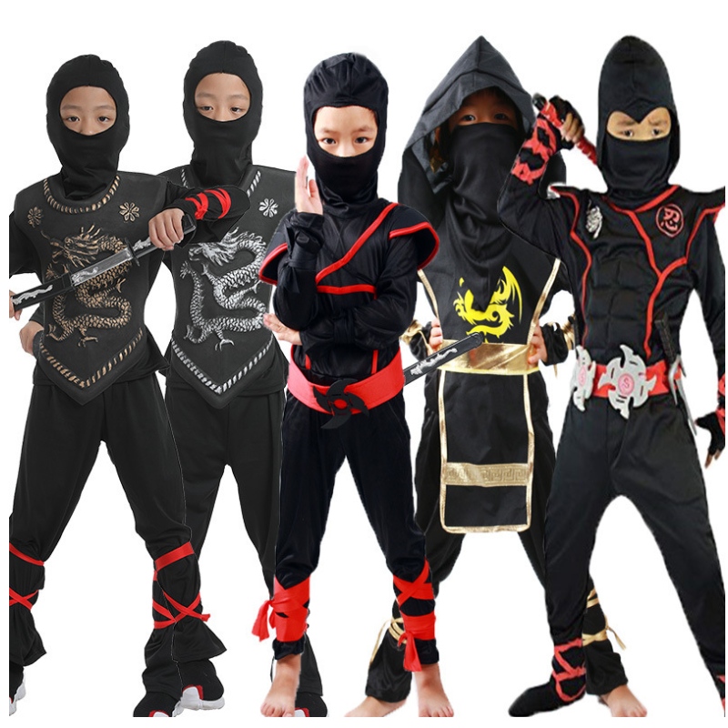 Copii mascați războinici Halloween Băieți Costum Costum Costum Ninja pentru copii Ninja Cosplay Salopete Set de mască