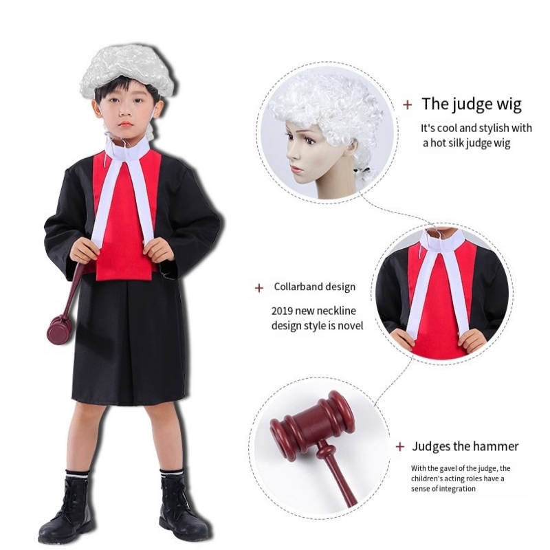 Copiii Judecători Costume Cosplay Robe cu peruca Gavel Halloween carieră avocat Costum pentru copii