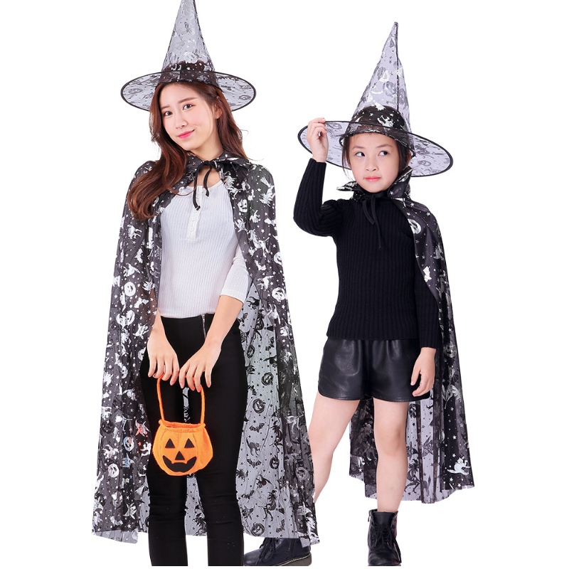 Costume de Halloween Vrăjitor vrăjitor Cloak Cape Robe Poider Paty For Kids Halloween Reps Femei Set Cosplay Birthday Party