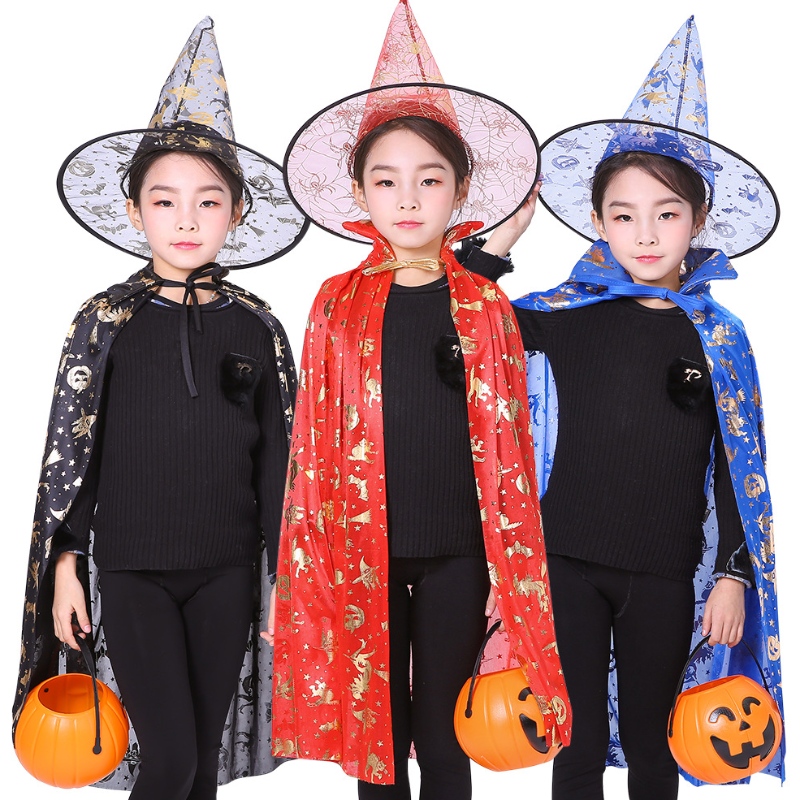 Costume de Halloween Vrăjitor vrăjitor Cloak Cape Robe Poider Paty For Kids Halloween Reps Femei Set Cosplay Birthday Party