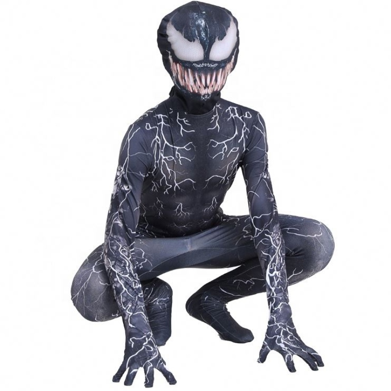 Black Muscle Zentai Bodyuit Adulți Superhero Supererou Scary Horror Salopeți Spiderman Halloween Cosplay Simbiote Venom Costume pentru băieți
