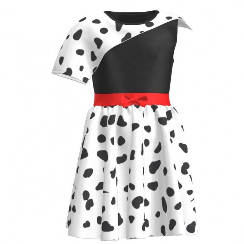 Hot Sale Hot Birthday Party 2022 Film Cosplay Copii Rochii Girl Party Black White Cruella Deville Dalmatians Rochie de Halloween