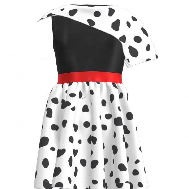 Hot Sale Hot Birthday Party 2022 Film Cosplay Copii Rochii Girl Party Black White Cruella Deville Dalmatians Rochie de Halloween