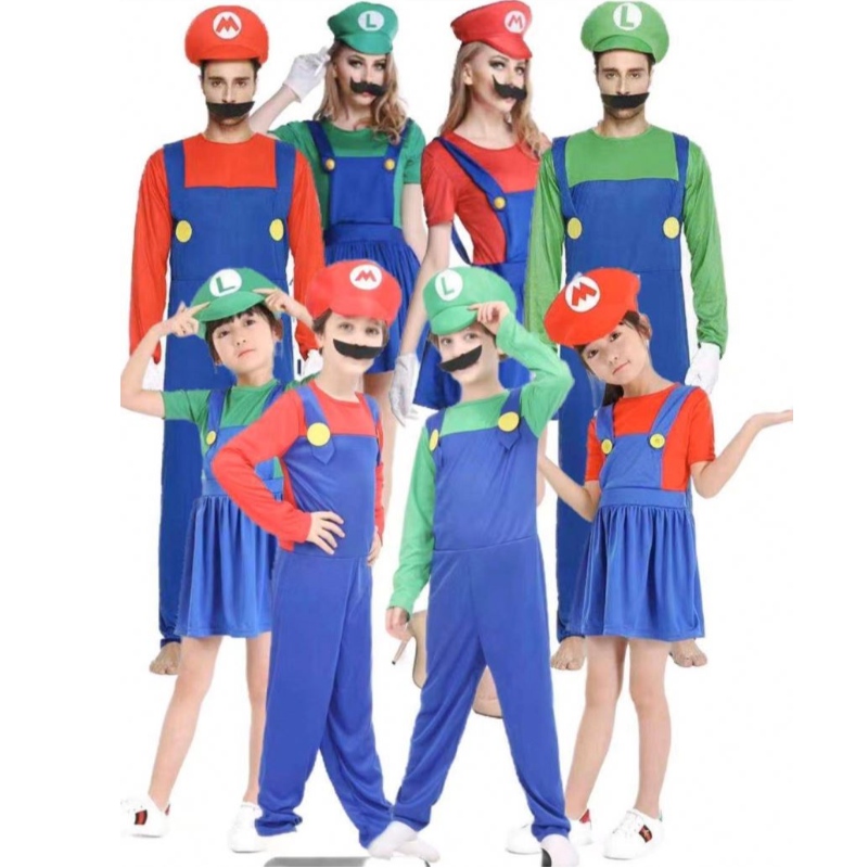 Super Mario Haine Adulți și copii Mario Family Bros Cosplay Costum Set pentru copii Cadou petrecere de Halloween Mario&Luigi Haine