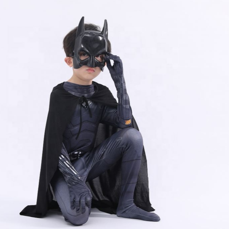 NOU STIL BLACK BODYSUT HALLOWEEN KIDES Supereroi Costume Cosplay Costum Film Pattinson The Bat Man with Cape&Mask