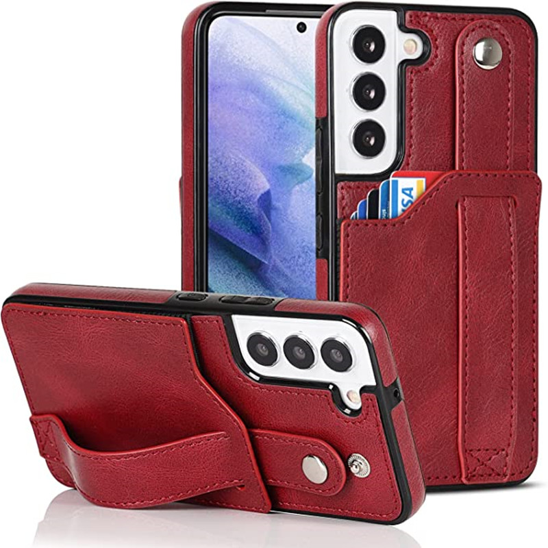 Proiectat pentru carcasă portofel Samsung Galaxy S22 5G cu curea de mână reglabilă Kickstand PU PUI PENTRU CARD DE CARDER DE ÎNCĂLCARE HEAD DUTURĂ RECURAȚI HIMBRID HIBRID HOVETIVE RUGGED PENTRU BĂRBĂRI