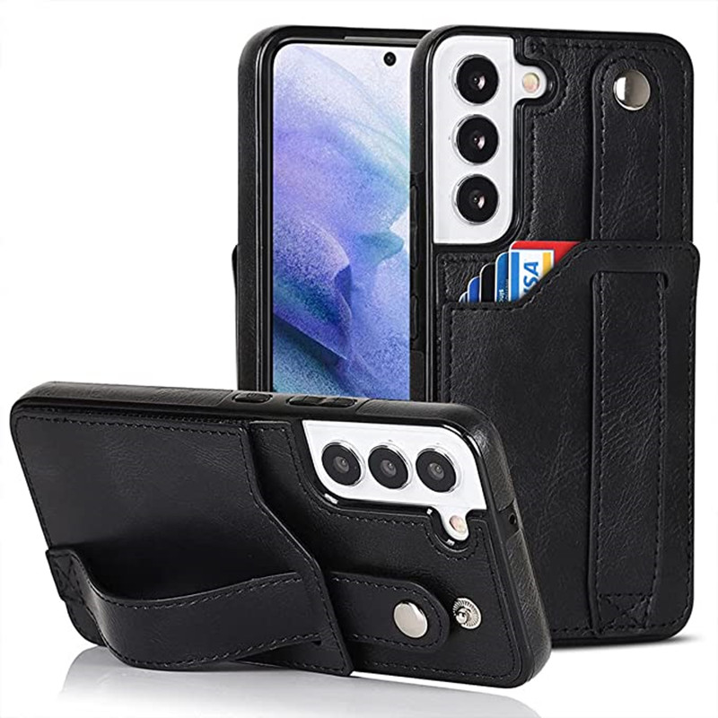 Proiectat pentru carcasă portofel Samsung Galaxy S22 5G cu curea de mână reglabilă Kickstand PU PUI PENTRU CARD DE CARDER DE ÎNCĂLCARE HEAD DUTURĂ RECURAȚI HIMBRID HIBRID HOVETIVE RUGGED PENTRU BĂRBĂRI