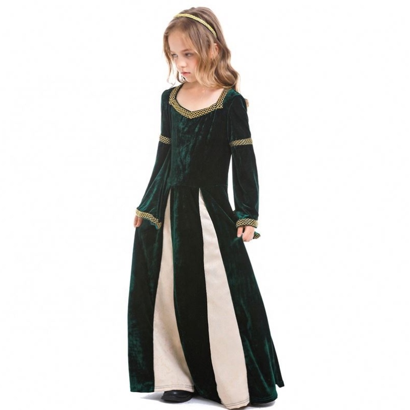 NOU RENAISSE Retro Girls Medieval Girls Musical Costume de vrăjitoare cu mâneci lungi de culoare verde închis