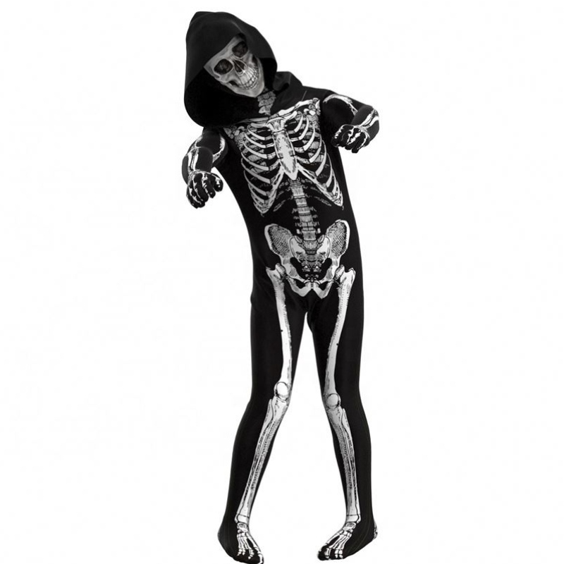 En -gros viu înfricoșător de Halloween Cosplay Props Human Schelet Schelet Skelet Hood Saltum Costume pentru copii