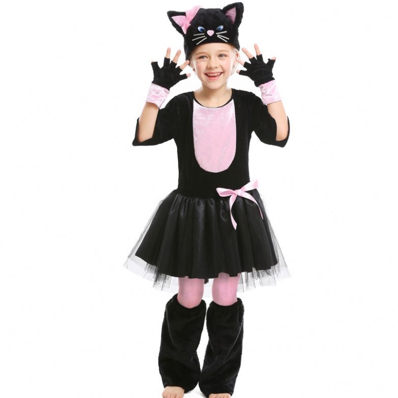 Costum pentru fete Kitty Halloween Dress Up Black Cat Costum pentru copii 4-12y DGHC-069