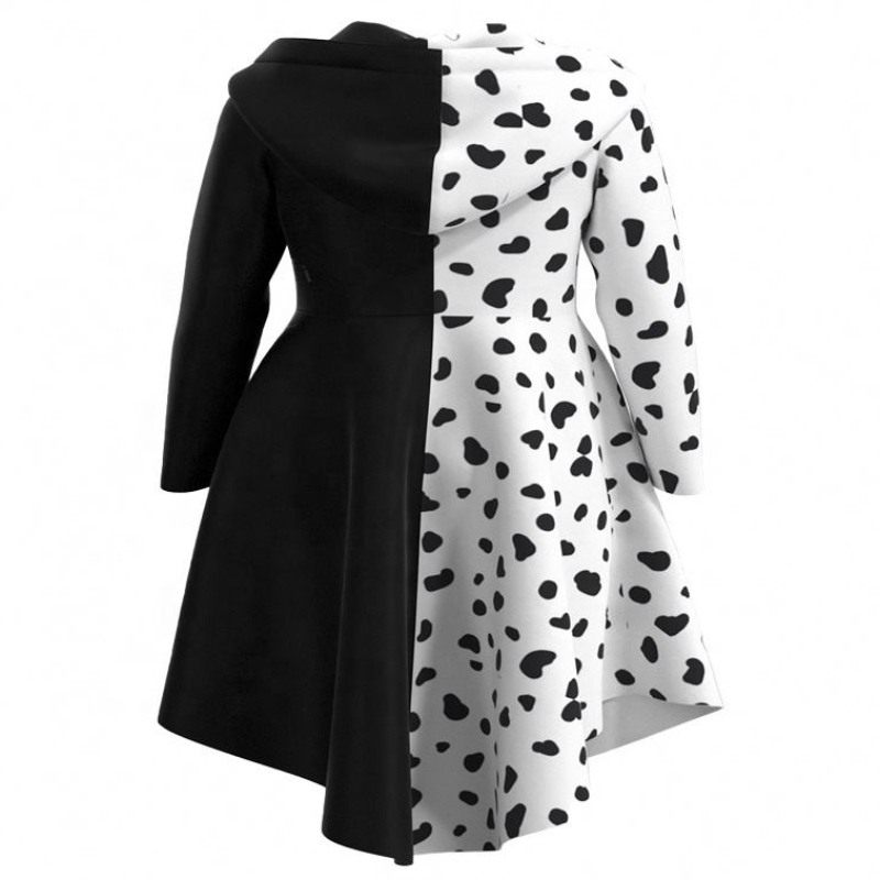 Deluxe Dress Up For Tweens Femeie deghizată Deville Cocktail Cosplay Party Dalmateninegri Dalmatici Cruella Rochie pentru Halloween