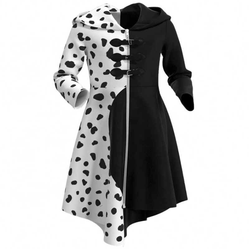 Deluxe Dress Up For Tweens Femeie deghizată Deville Cocktail Cosplay Party Dalmateninegri Dalmatici Cruella Rochie pentru Halloween