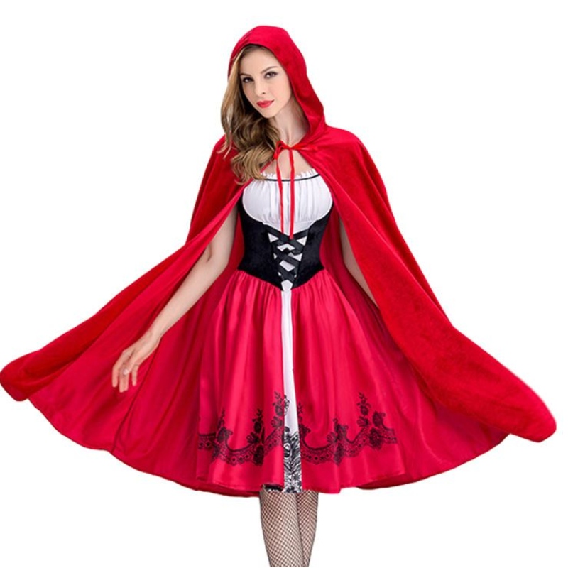 Femei mici rochie de petrecere a costumului de glugă roșie cu pelerină