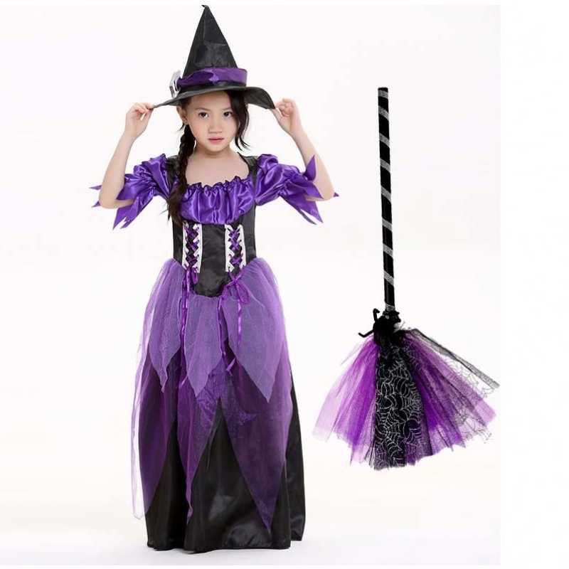Carnaval Party Mardi Gras Fantasia Copii Copii Fata Fairytale Purple Witch Costum Copii cu pălărie HCVM-015
