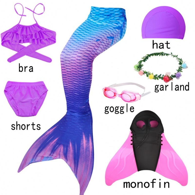 Cozi de fete pentru copii cu cozi cu costum de baie cu o rochie de baie pentru bikini pentru fete cu flipper monofin pentru cosplay de înot de Halloween