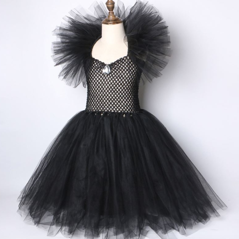 Copii Negru diavol Tutu Costum de Halloween Fete fantezie Tutu Rochie cu șaluri cu pene Royal Regină Regină Maleficent Rochie