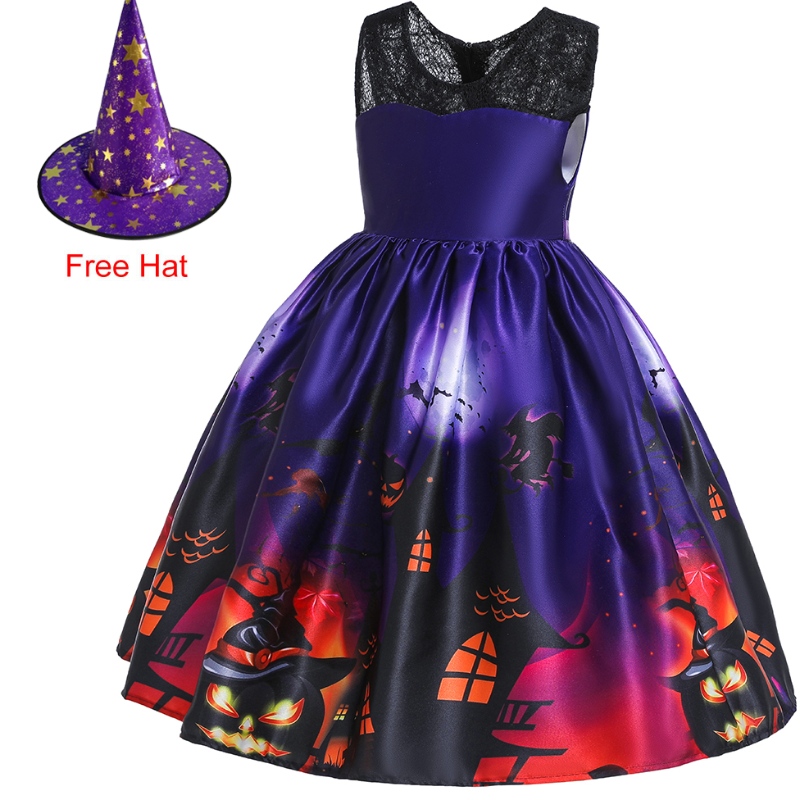 Rochie cu mânecă zburătoare pentru copii Halloween Costum Ghost Princess Ghost Rochie cu pălărie