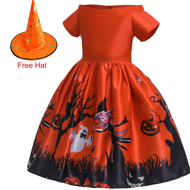 Amazon Halloween Costum pentru copii Cosplay Masquerade Imprimare Rochie de Performanță Rochie + Pălărie