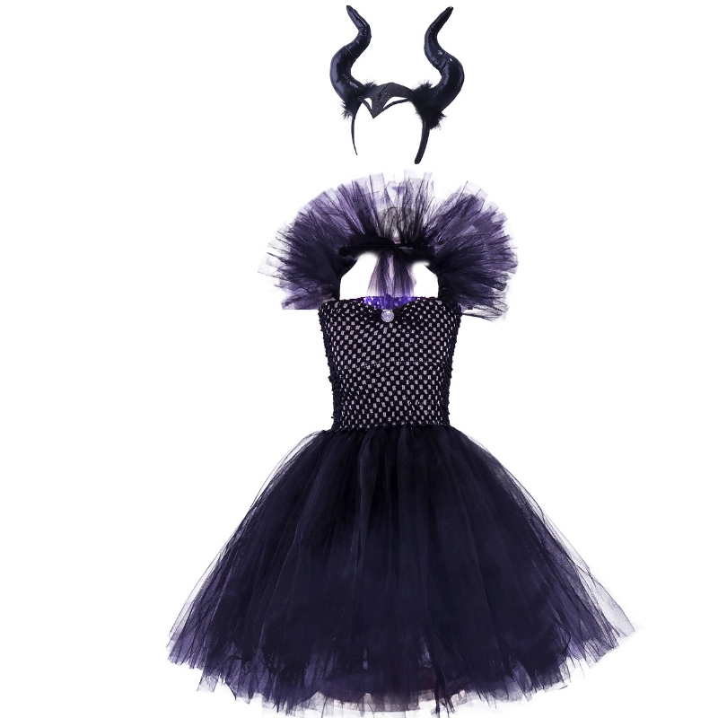 Rochie de vrăjitorieneagră cu cap de vrăjitor de vrăjitor de halloween pentru fete