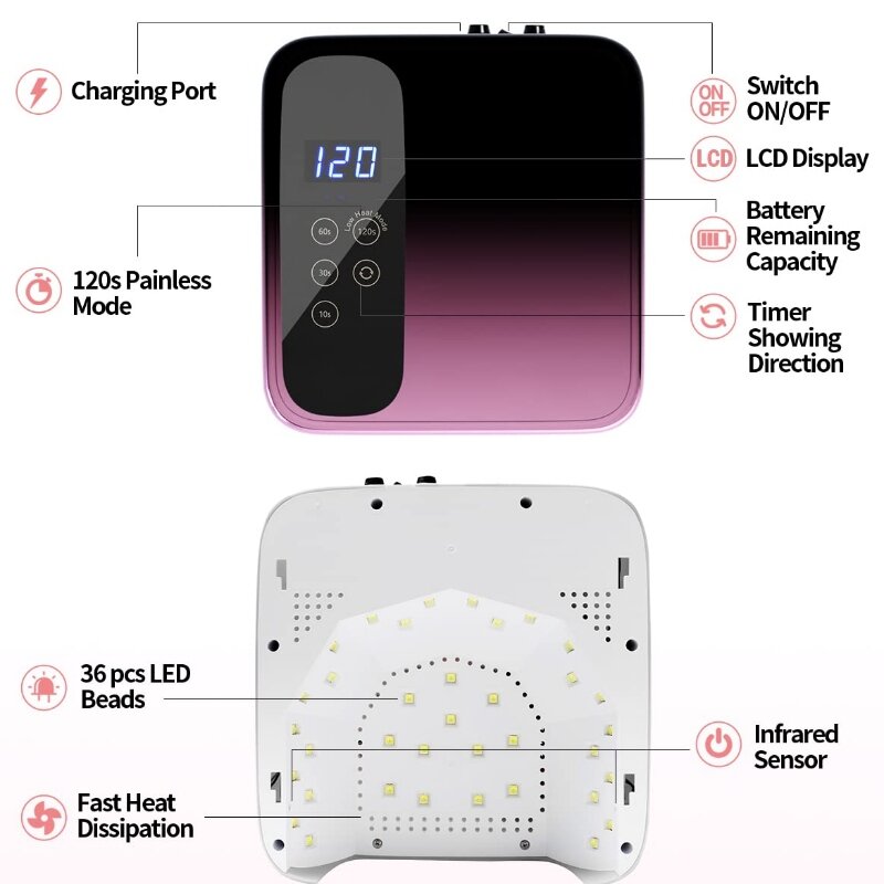 M & R 602Pro Lampă cu LED-uri fără fir cu unghii