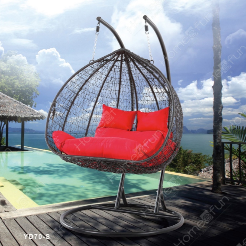 2022 Fabrica en-gros de înaltă calitate patio leagăn mobilier în aer liber ou scaun de petrecere a timpului liber răchită rattan scaun cu pernă și stâlp