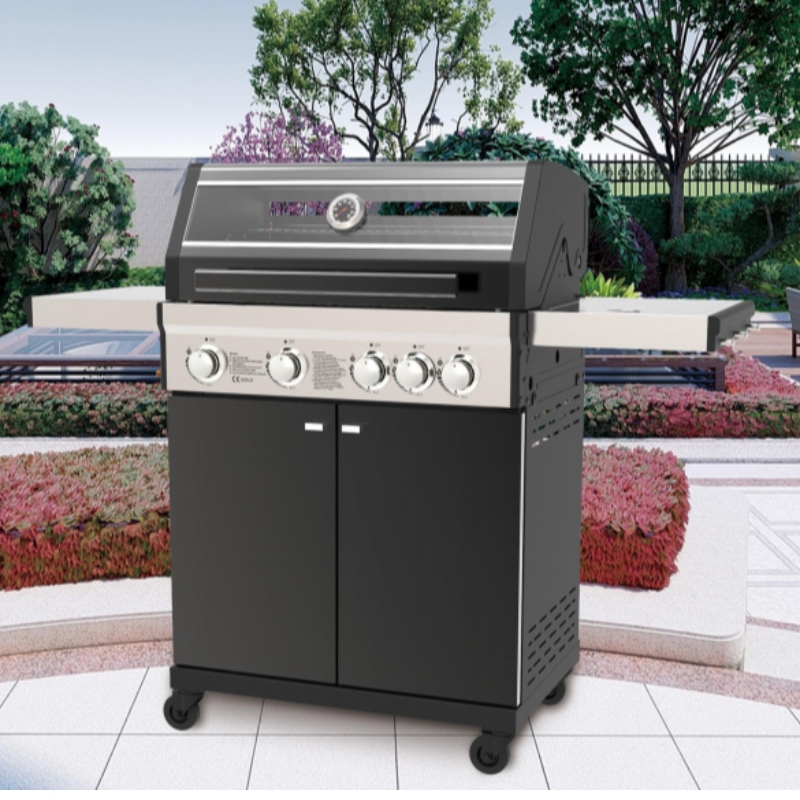 De lux grădină în aer liber grătar cu gaz grătar fără fum grătar grătar de casă Petrecere BBQ Grill cărucior cu dulapuri Roți din oțel inoxidabil