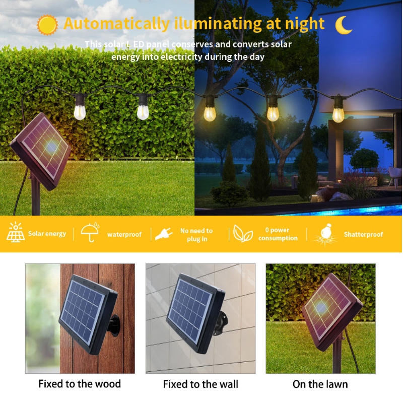 Lumini de coarde solare RGB de 48ft, lumini de șnur de terasă slabă cu 2 telecomandă, lumini cu șir solar impermeabil cu 15 becuri agățate lumini slabe pentru grădină bistro, petrecere