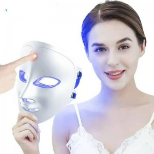 7 Culori Lumina Portabilă de față Portabilă Masca de față Terapie ușoară pentru utilizare la domiciliu, LED Light Therapy Facial Skin Care Mask - albastru&lumină roșie pentru masca foton acnee - Tehnologie PDT din Coreea pentru...