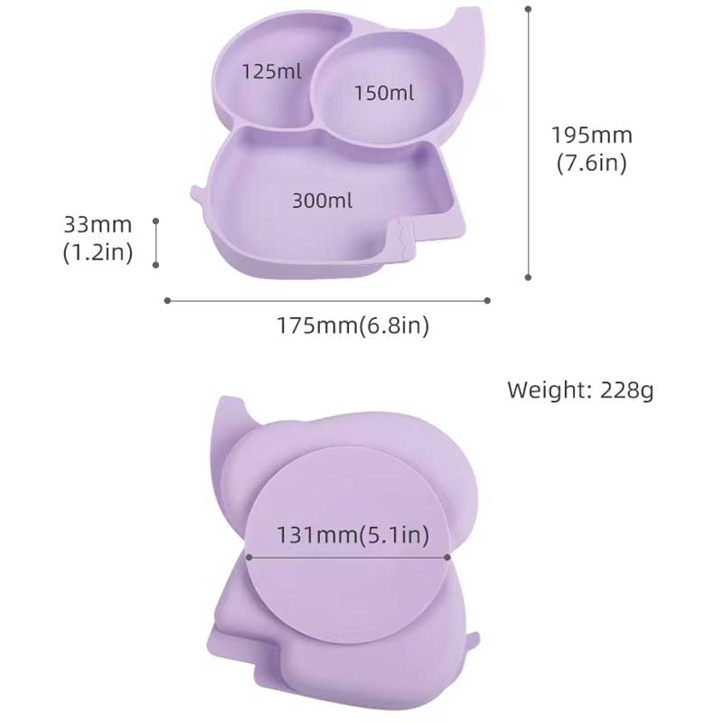 Farfurii de aspirație pentru bebeluși pentru bebeluși silicon elefant mâncare complementară set pentru sugari elefant BPA pentru copii gratuit