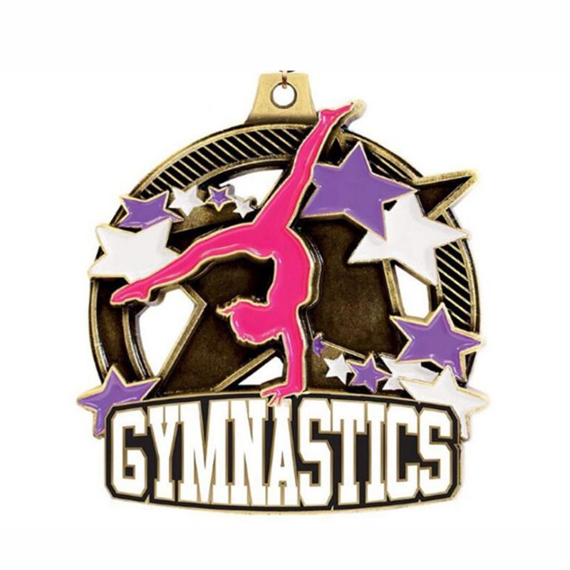 Medalii personalizate Email de 18k Gold Square Dreptunghi Medalion Medalie Pandantiv Gimnastică