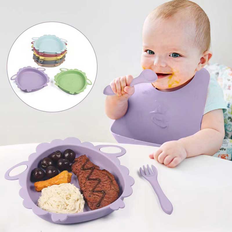 Tacâmuri pentru bebeluși oaie alimente siliconice moale pentru bebeluși bol de hrănirenon -BPA cină siliconică farfurii pentru farfurii pentru copii mici