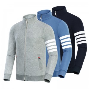 Primăvara și toamna Autând Four Bar Cotton Fashion Casual Casual Stand Guler pentru bărbați și femei cu mânecă lungă cu fermoar, cu fermoar lung