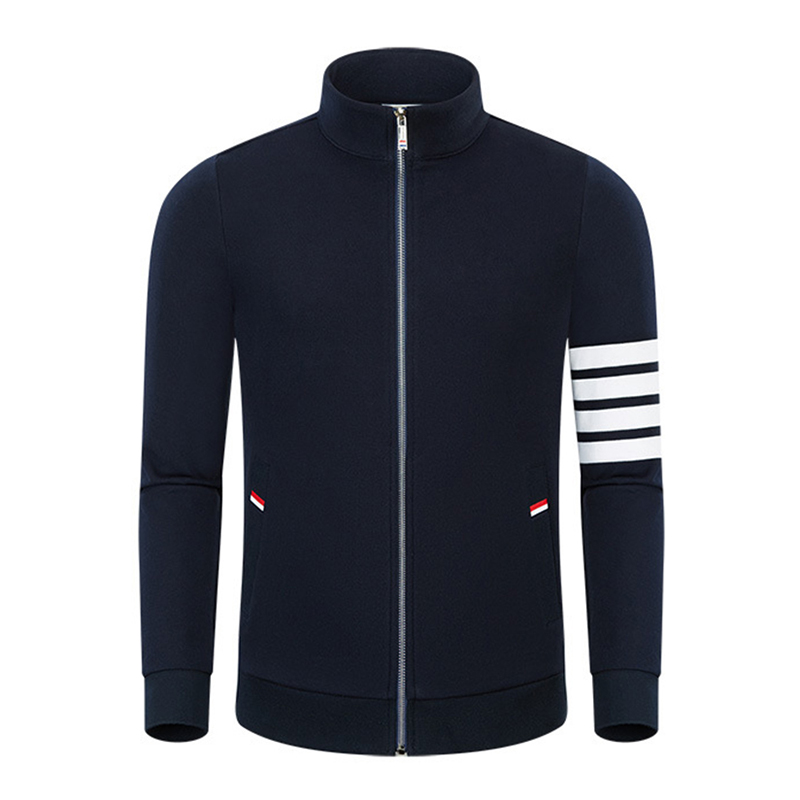 Primăvara și toamna Autând Four Bar Cotton Fashion Casual Casual Stand Guler pentru bărbați și femei cu mânecă lungă cu fermoar, cu fermoar lung