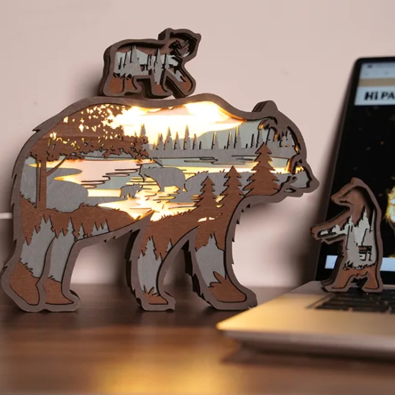 3D ornamente de animale polare din lemn polar