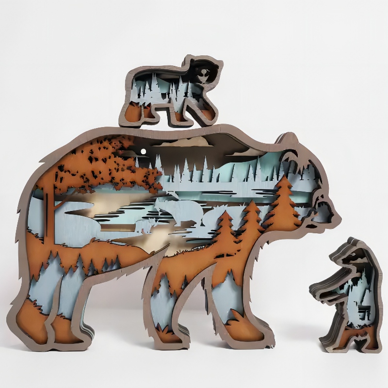 3D ornamente de animale polare din lemn polar