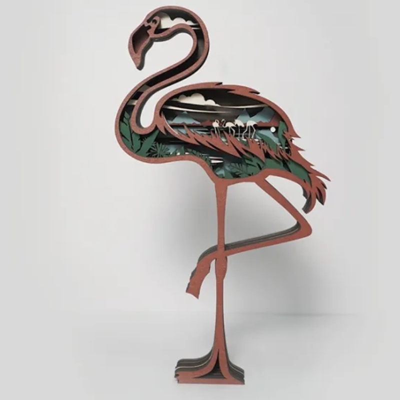 Decorare 3D Flamingo din lemn