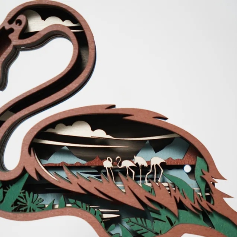 Decorare 3D Flamingo din lemn