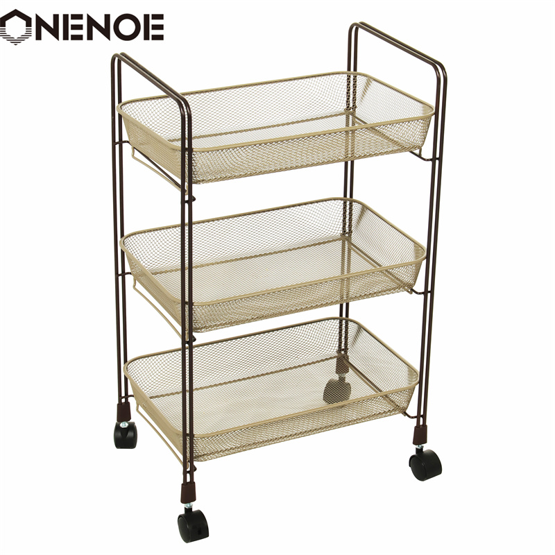 Onenoe Design Modern Metal Metal Organizator de depozitare pe 3niveluri de depozitare multi-Utilizare Utilitate Rolling Bucătărie Heavy Duty Atabilitate puternică Cărucior de depozitare cu coșuri cu coșuri