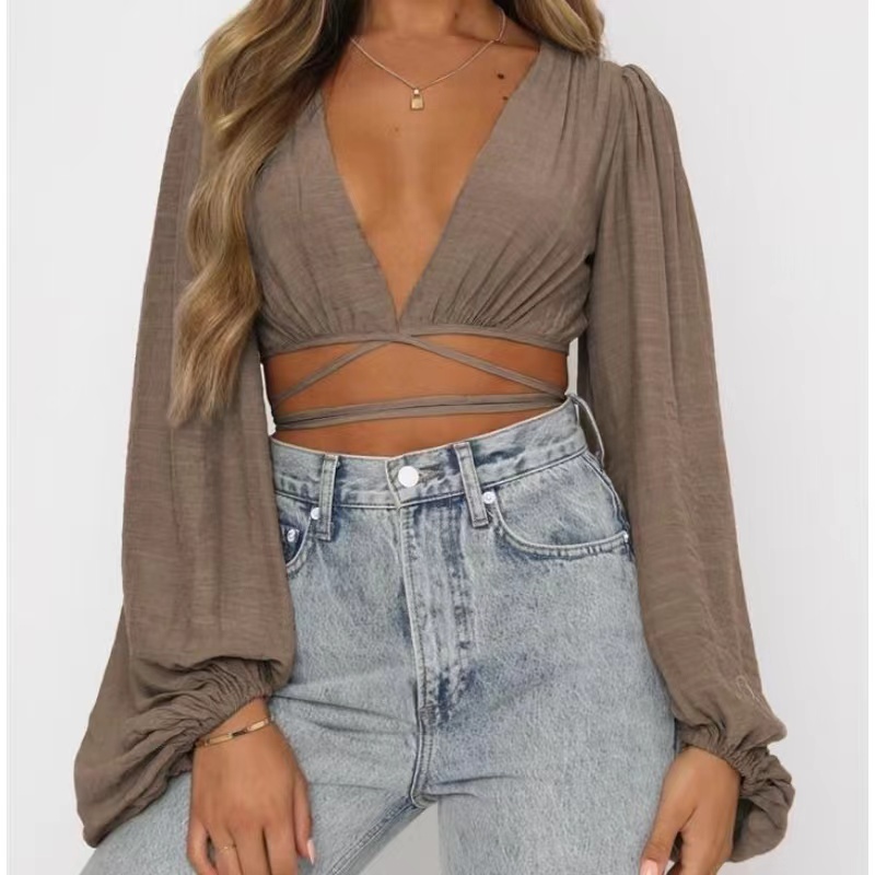 Vânzare la cald Womens Lantern Sleeve Casual Casual Sexy Top