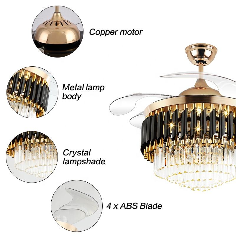 Ventilator de plafon K002 CHANDELIER CU LUMINE CU COLOR DE TOMEL 42 inch 3 cu candelabrul ventilatorului de cristal de difuzor