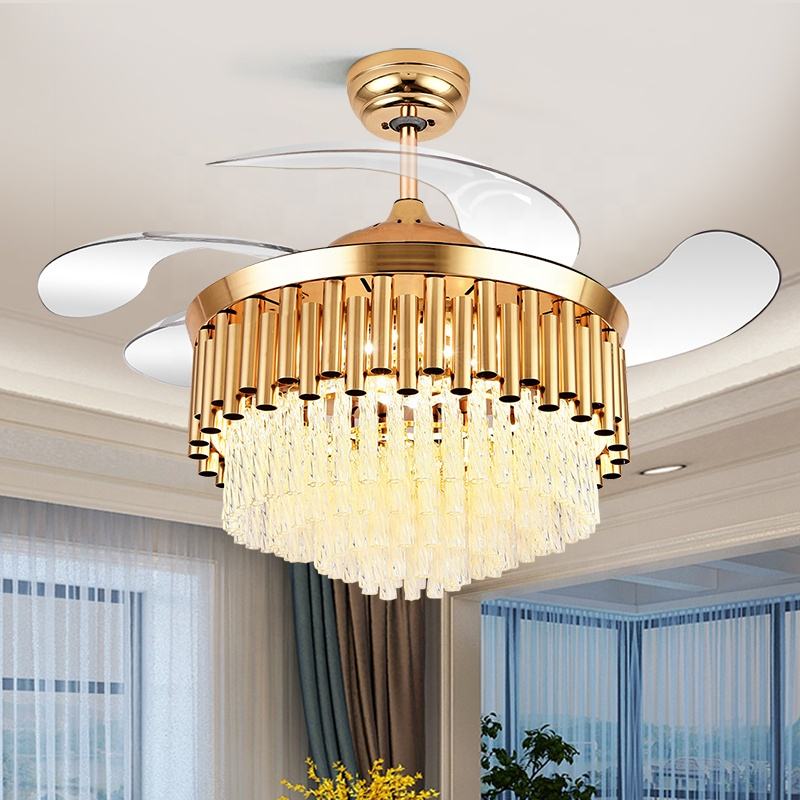 K009 Candelabru ventilator de tavan cu lumina cu telecomanda 42 inch 3 culori cu difuzor cristal fan candelabru