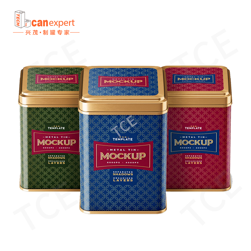 Small Square Dreptunghi Metal Food Grad Grade Solding Self Selional Can Can Imprimat Ambalaj cu capac pentru ceai