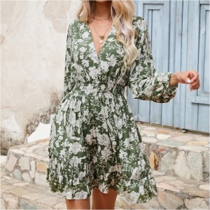 Rochie de îmbrăcăminte de plajă Boemia franceză sexy profundă în v-gât cu talie florală rochii de vacanță pentru femei pentru femei