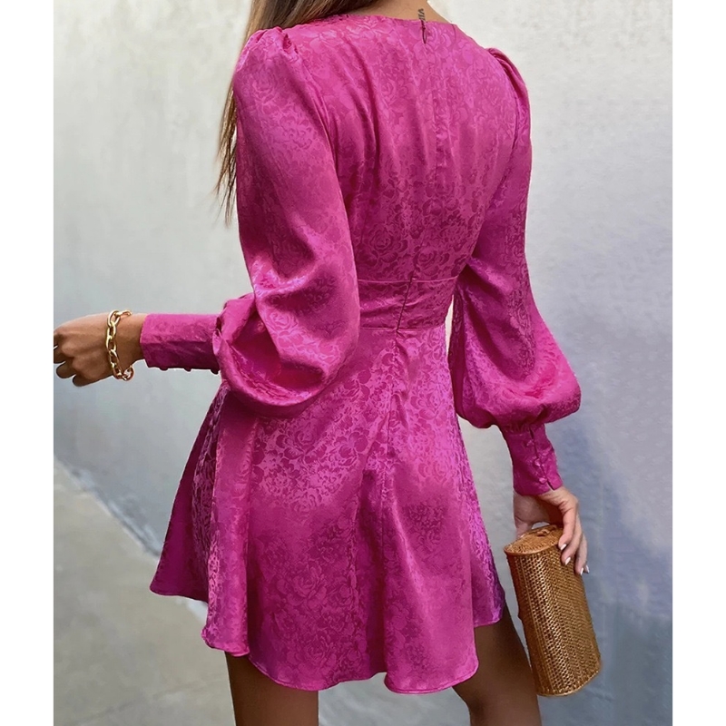 Rochie cu mânecă cu guler în v-gât, rochie cu mânecă cu lanternă, rochie în stil vintage în stil a-line