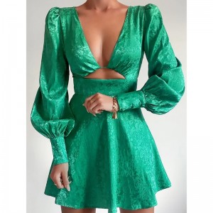 Rochie cu mânecă cu guler în v-gât, rochie cu mânecă cu lanternă, rochie în stil vintage în stil a-line